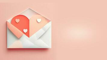Pastel Colour Paper Cut Hearts Inside Envelope In 3D Render. photo
