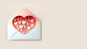 3D Render of Soft Color Paper Hearts Inside Envelope. photo