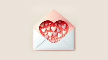 3D Render o Soft Color Paper Hearts Inside Envelope. photo