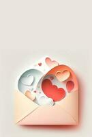 3D Render, Soft Color Paper Hearts Inside Envelope. photo