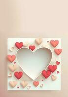 3D Render, Soft Color Paper Cut Heart Shape Background. photo