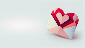 Pastel Color Paper Cut Heart Shape Envelope In 3D Render. photo