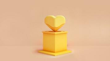 3d hacer de amarillo corazón forma en podio elemento. foto