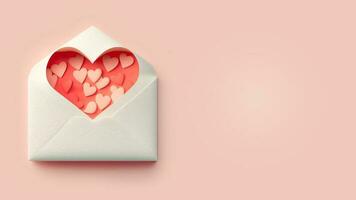 3D Render, Soft Color Paper Hearts Inside Envelope. photo