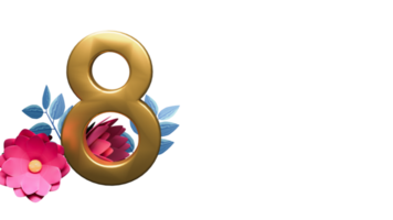 3D Render of Golden 8 Number With Florals Element. png