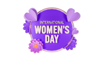 International Women's Day Text On Circular Frame Decorated By Flowers With Paper Hearts Element. png