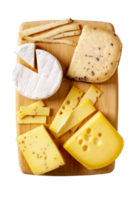 Cheese platter on wooden board isolated with transparent background png