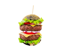 Tasty double patty burger isolated on transparent background png