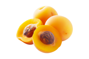 Fresh tasty apricot fruit with seed isolated on transparent background png