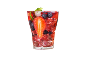 Glass of cocktail with berries and fruits on transparent background png