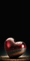 3D Render Of Shiny Glittery Heart Shape On Sparkle Light Background. Valentine's Day Concept. photo