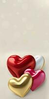 Glossy Colorful Hearts Shapes In 3D Render. Valentine's Day Concept. photo