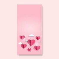 Paper Heart Shapes With Clouds On Pastel Pink Background And Copy Space. Love Or Valentine Concept. photo