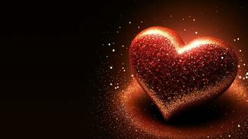 Shiny Red Glittery Heart Shape On Sparkle Light Background. 3D Render. photo