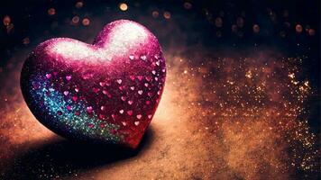 3D Render, Shiny Pink And Blue Glittery Heart Shape On Bokeh Lighting Background. Valentine's Day Concept. photo