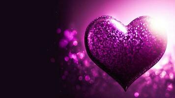 3D Render of Shiny Purple Glittery Heart Shape On Bokeh Lighting Background. Love Concept. photo