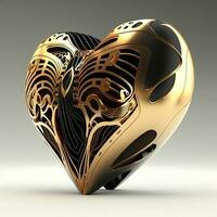 Glossy Golden And Grey Wireframe Heart In 3D Render. photo