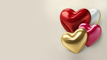 Glossy Colorful Hearts Shapes In 3D Render. photo