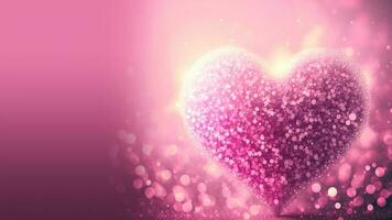 3d prestar, brillante rosado reluciente corazón forma en bokeh fondo amor concepto. foto