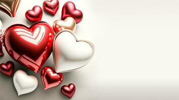 Glossy Colorful Hearts Shapes On Grey Background. 3D Render. photo