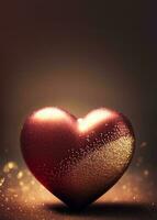 3D Render Of Shiny Copper Glittery Heart Shape On Sparkle Light Background. 3D Render. photo