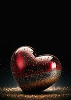 Shiny Glittery Heart Shape On Sparkle Light Background. 3D Render. photo