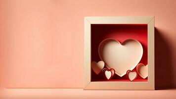 3d hacer de papel corazón formas dentro cuadrado marco para amor concepto. foto