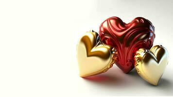 3d hacer de lustroso dorado y cobre corazones formas globos foto