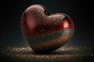 Shiny Glittery Heart Shape On Sparkle Light Background. 3D Render. photo