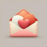 3D Render, Paper Hearts Inside Envelope In Pastel Color. photo