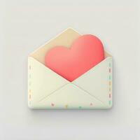 3D Render of Soft Color Paper Heart Inside Envelope. photo