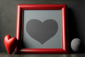 3D Render of Realistic Photo Frame With Image Placeholder, Shiny Red Heart.