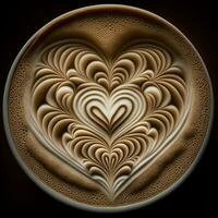 Top View of Realistic Latte Coffee Art With Froth Rippled Hearts. 3D Rendering. photo