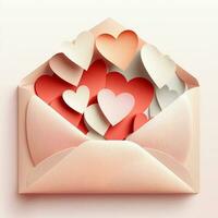 3D Render Of Paper Hearts Inside Envelope In Pastel Color. photo