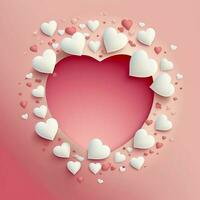 3D Render Abstract Paper Cut Heart Shape Background In Pastel Red And White Color. photo