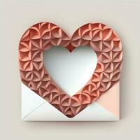 3D Render, Geometric Heart Shape Inside Envelope. photo