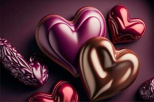 Glossy Colorful Heart Shapes In 3D Render. photo