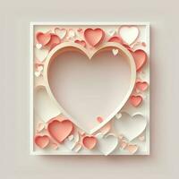 3D Render, Soft Color Paper Hearts Shape Frame. photo