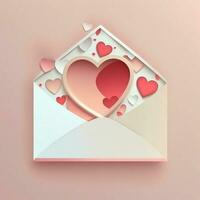 3D Render Of Flying Paper Hearts From Envelope In Pastel Color. photo