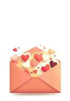 3D Render of Flying Soft Color Paper Hearts From Envelope. photo