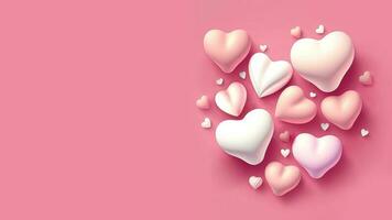 3D Render Glossy Hearts Shape On Pink Background With Copy Space. photo