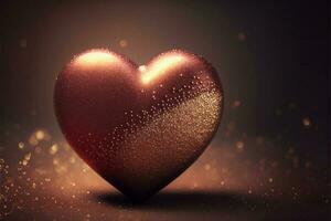 3D Render Of Shiny Copper Glittery Heart Shape On Sparkle Light Background. 3D Render. photo