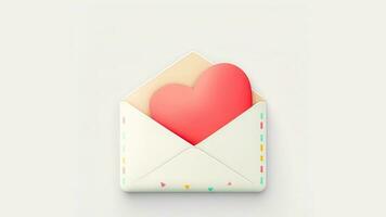 3D Render of Soft Color Paper Heart Inside Envelope. photo