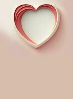 3D Render Of Paper Cut Heart Shape On Pastel Red Background. photo