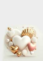 White And Golden Glossy Heart Shapes In 3D Render. photo