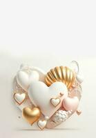 White And Golden Glossy Heart Shapes In 3D Render. photo