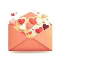3D Render of Flying Soft Color Paper Hearts From Envelope. photo