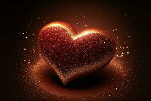 Shiny Red Glittery Heart Shape On Sparkle Light Background. 3D Render. photo