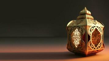 Realistic Golden Arabic Lantern And Copy Space. Islamic Religious Concept. 3D Render. photo