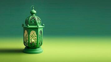 Realistic Arabic Lantern On Green Background. 3D Render. photo